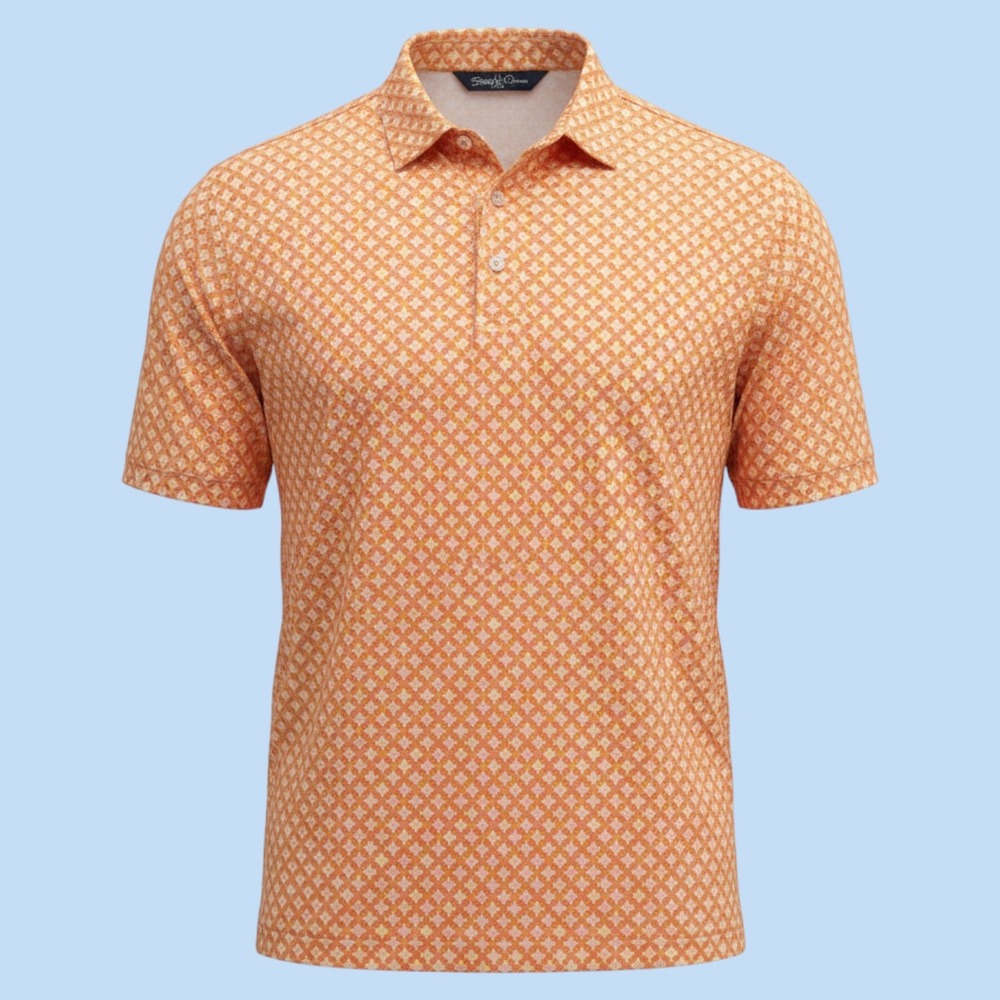 Straight Down Polo Shirt Mens Large Orange Checkered Short Sleeve Performance